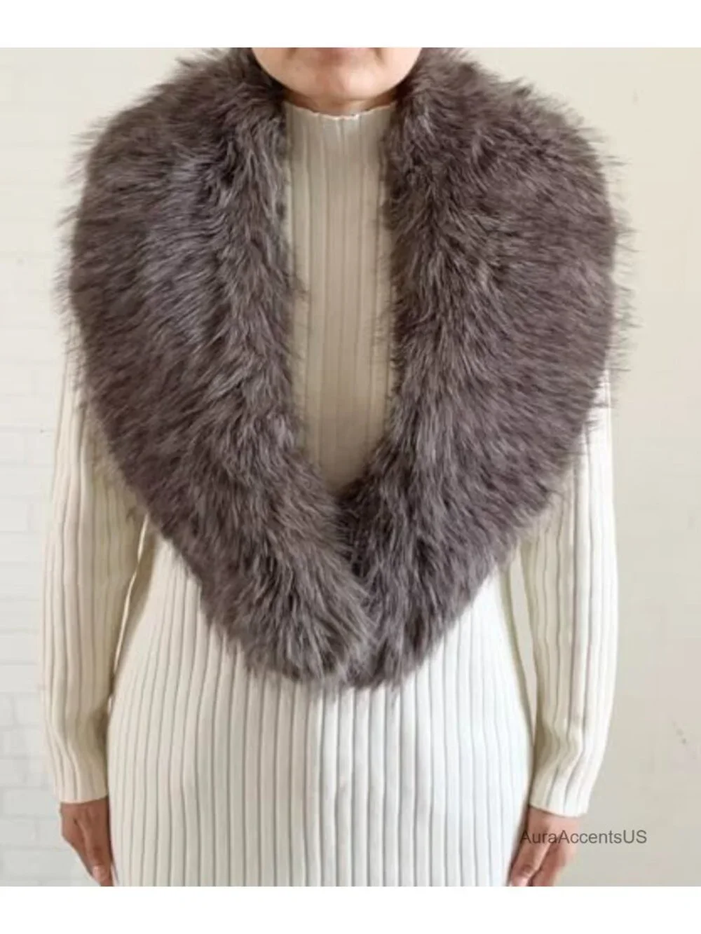 Faux Fur Scarf & Wrist Cuff Set - Fluffy Warm Winter Shawl